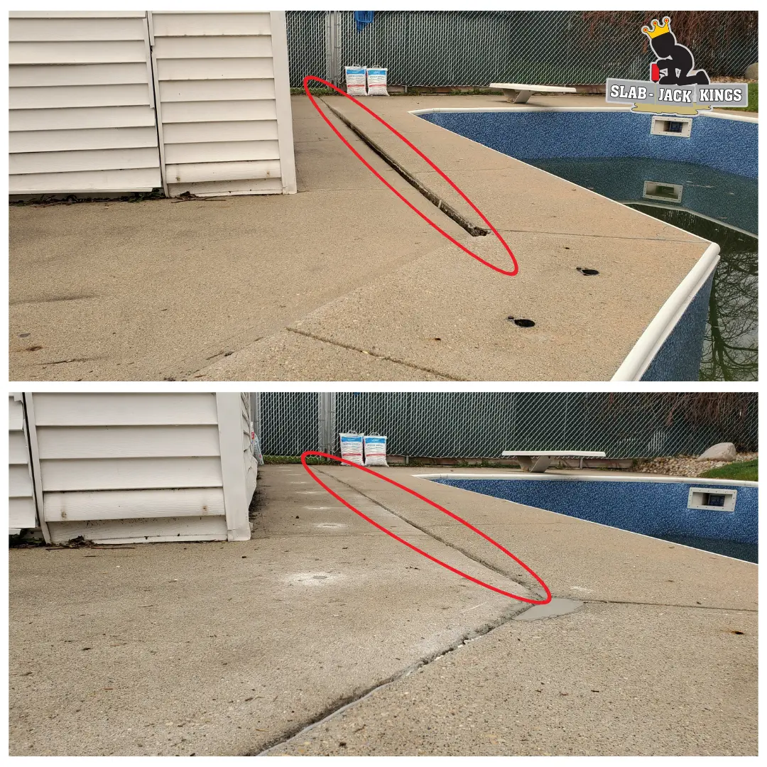 Concrete Patio Repair Next to Pool Deck Before and After