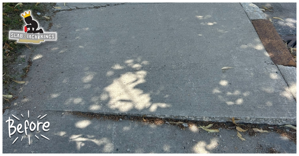 Commercial Sidewalk With Severe Trip Hazards And Fractures Near Wok Box Entrance, Tuxedo Industrials, Winnipeg Before Polyurethane Concrete Leveling/Lifting Repair.