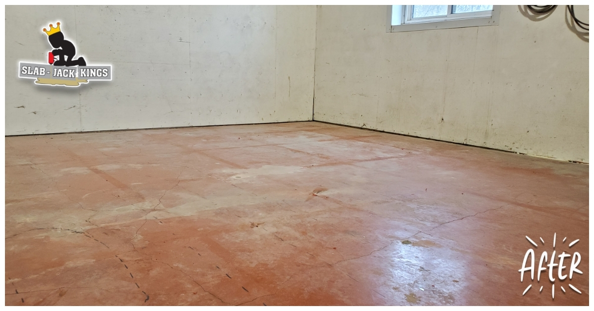 Shop Floor With Radiant Heat Lines Fully Raised And Levelled After Polyurethane Foam Injection—Void Filled And Restored Slab In St. Adolphe, Mb.
